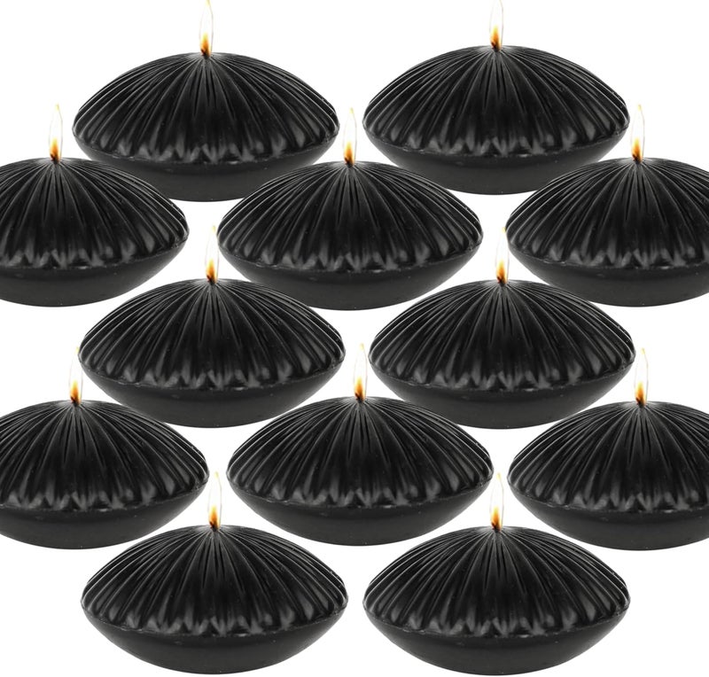 LPUSA 10 Hour Black Floating Candles Large 3"，Unscented Romantic Tealight Ribbed Candles for Cylinder Vases，Centerpieces at Wedding, Party, Pool, Holidays, Set of 12 - Image 1